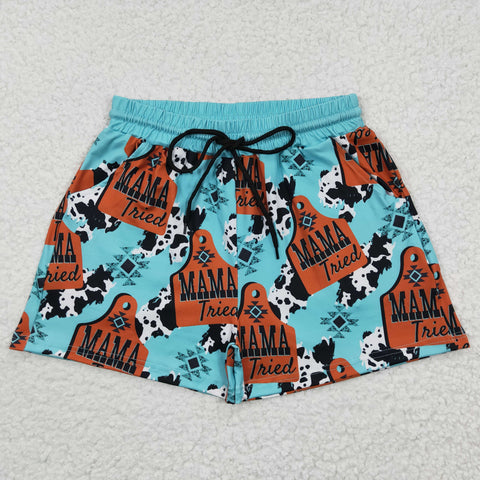 Mama tried adult blue summer cow print shorts
