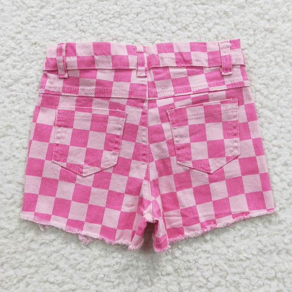 Pink denim checkerd children short pants