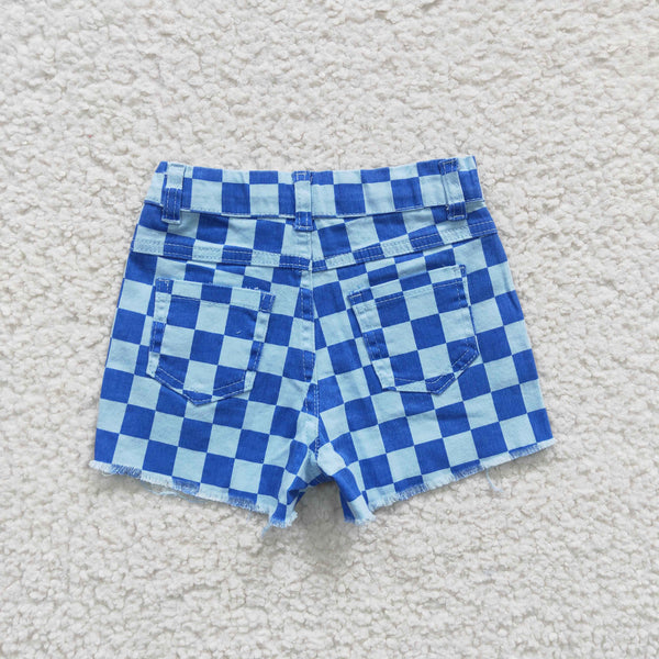 Blue denim checkerd distressed children shorts