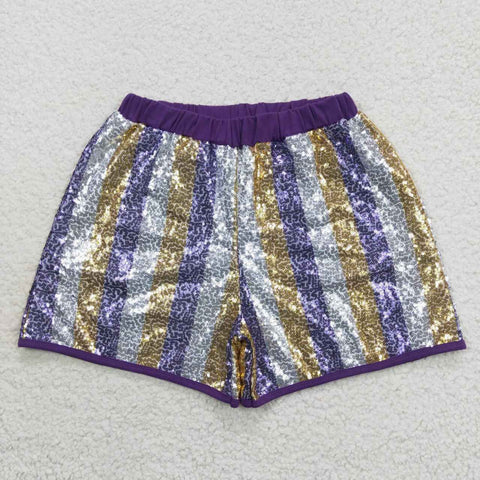 Adult girl striped glitter sequined purple shorts