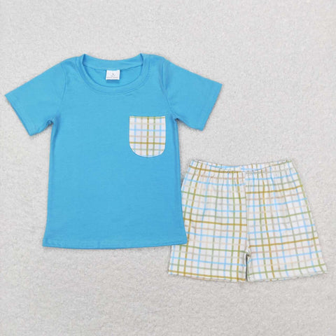 BSSO0372 baby boy clothes blue boy summer shorts set