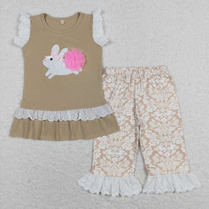 B17-1 baby girl clothes bunny embroidery rabbit toddler easter clothes kids easter clothing set