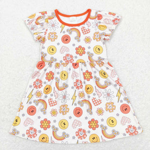 GSD0404 baby girl clothes girl love smiley lightning rainbow dress toddler summer clothes