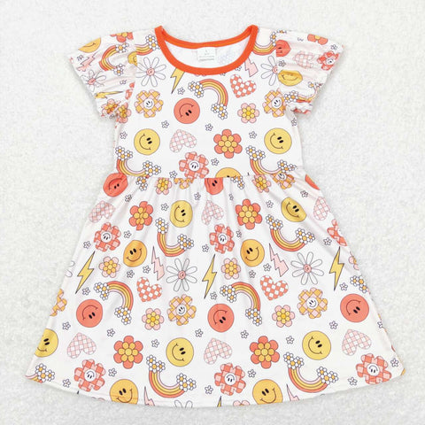 GSD0404 baby girl clothes girl love smiley lightning rainbow dress toddler summer clothes