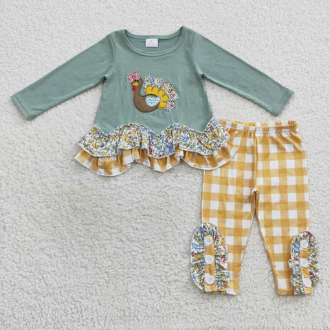 GLP0442 toddler girl clothes turkey embroidery thanksgiving outfit