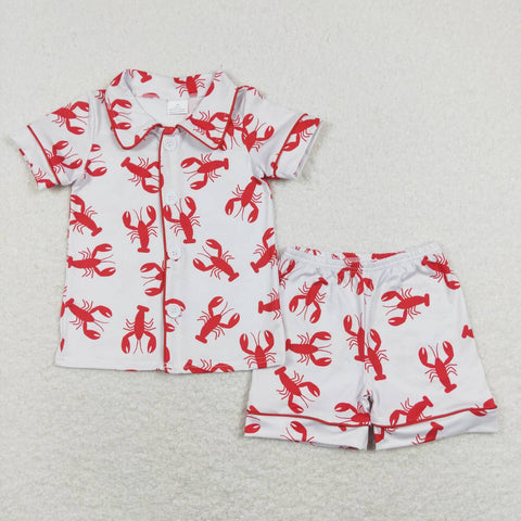 BSSO0390 toddler boy clothes baby crawfish outfit boy summer pajamas set