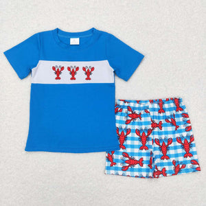BSSO0280 baby boy clothes crawfish embroidery boy summer outfit