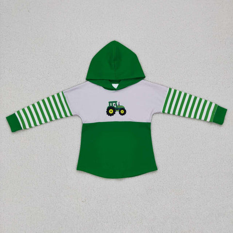 BT0371 baby boy clothes tractor green stripe boy hoodies top