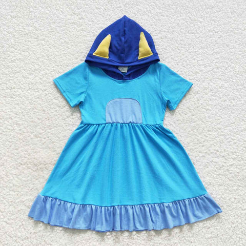 GSD0386 kids clothes girls blue short sleeve girl winter dress