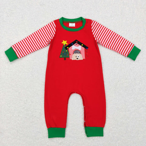 LR0659 baby clothes farm embroidery horse dog red boy christmas romper