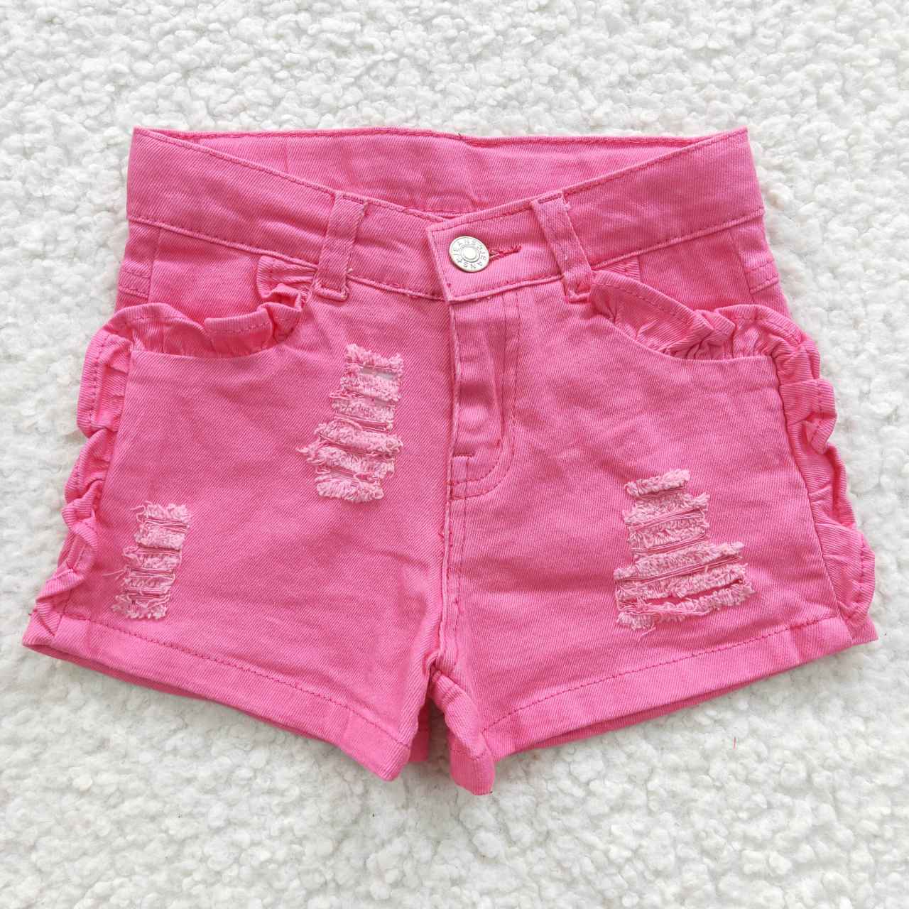SS0013 girl clothes summer hot pink denim shorts