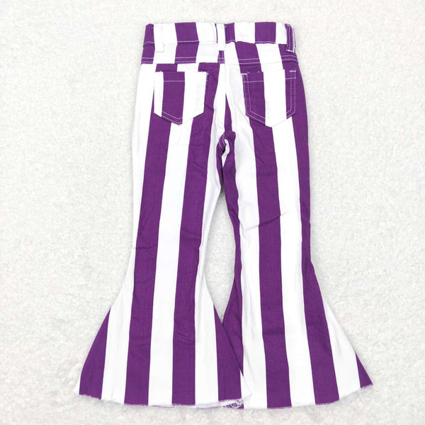P0331 baby girl clothes purple stripe girl jeans bell bottom pant Mardi Gras pant