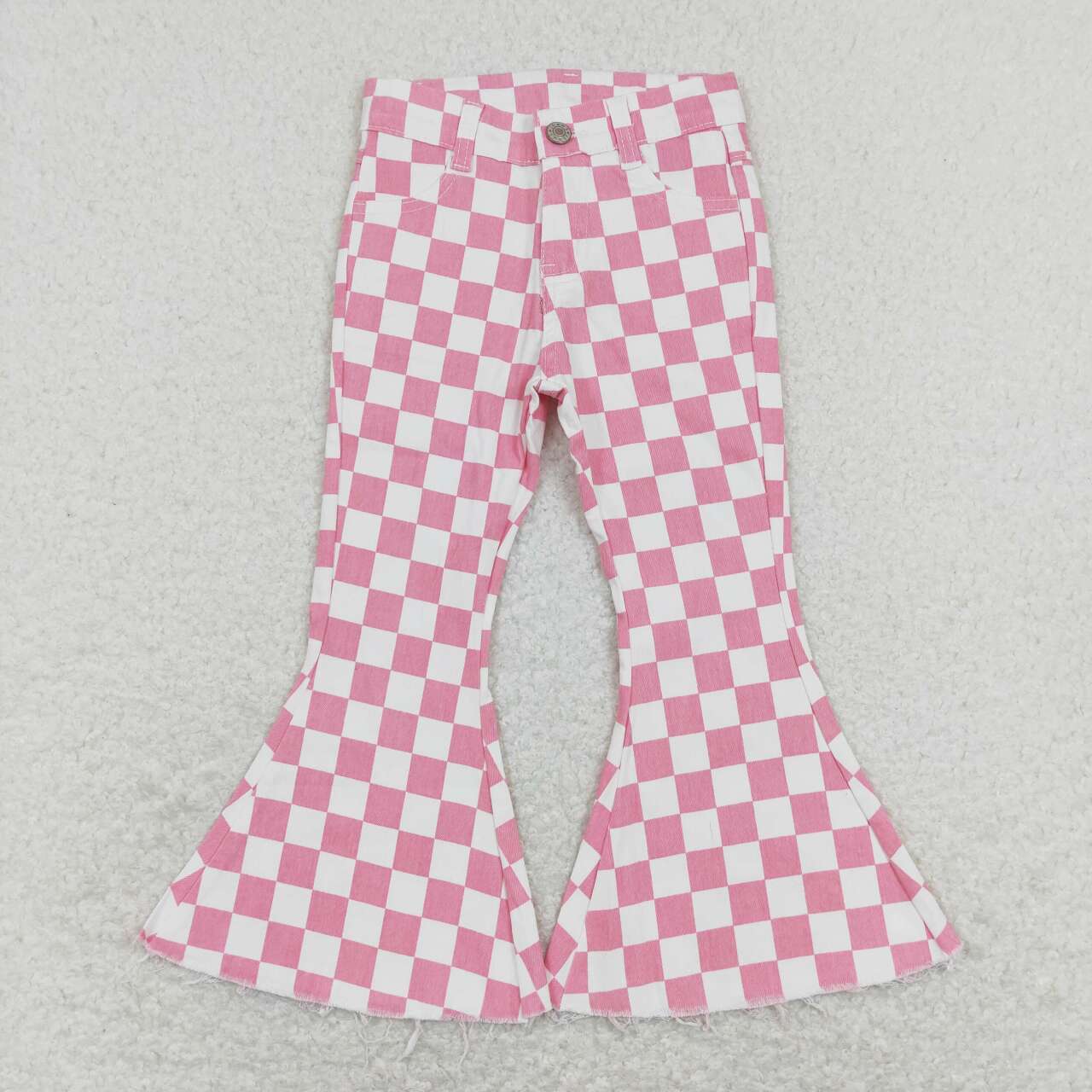 P0348 baby girl clothes girl jeans pink plaid toddler bell bottom jeans valentines day clothes
