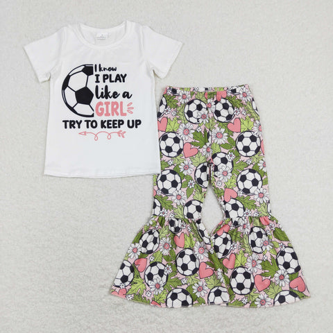 GSPO1263 baby girl clothes girl  football outfit girls valentines day bell bottoms outfit