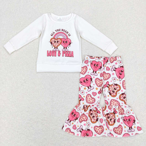 GLP1119 baby girl clothes love pizza valentines day bell bottom outfit