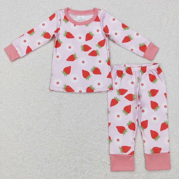 GLP0961 toddler girl clothes girl flowers strawberry print pajamas set