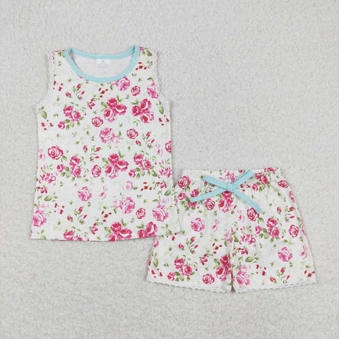 GSSO0674 baby girl clothes pink roses toddler girl summer outfit infant summer shorts set
