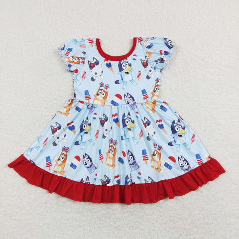 GSD0744 baby girl clothes cartoon dog girl 4th of July clothes girl patriotic dress