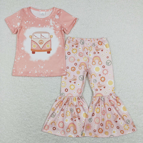 GSPO1243 baby girl clothes girls rainbow bus toddler bell bottoms outfit spring fall set