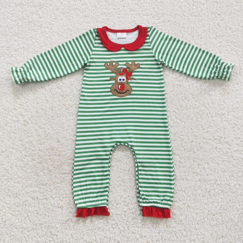 LR0339 baby girl clothes deer embroidery girl christmas romper