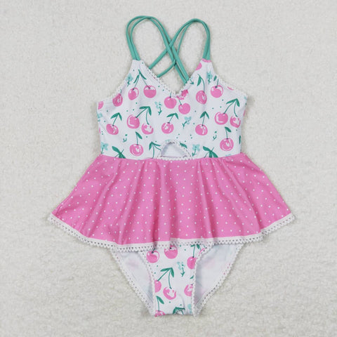 S0251 RTS baby girl clothes cherry girl summer swimsuit swim wear