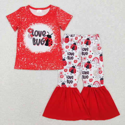 GSPO1102 baby girl clothes girl valentines day outfit love bug toddler bell bottom outfit