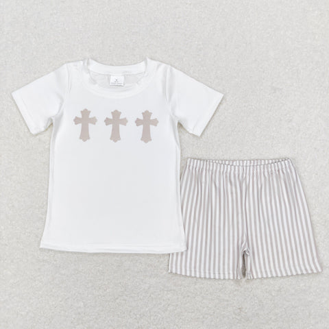 BSSO0354 baby boy clothes cross boy easter shorts set