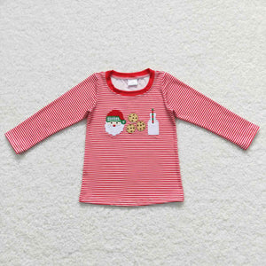 BT0370 baby boy clothes santa claus embroidery red stripe boy christmas top shirt