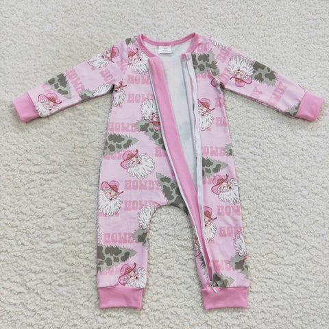 LR0548 baby girl clothes pink santa claus girl christmas romper