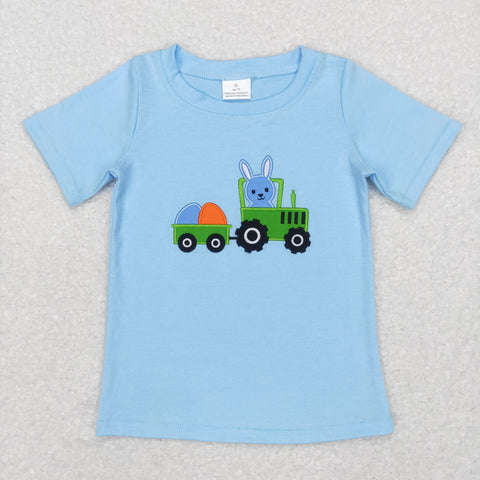 BT0426 baby boy clothes egg bunny truck embroidery boy easter tshirt