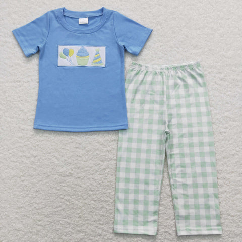 BSPO0190 toddler boy clothes blue birthday outfit boy short sleeves set