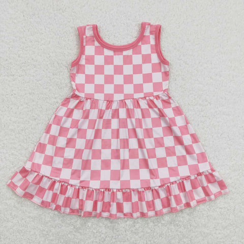 GSD0659 baby girl clothes pink plaid girl summer dress