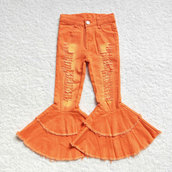 P0271 kids clothes girls orange jeans bell botton pant flare pants baby halloween clothes