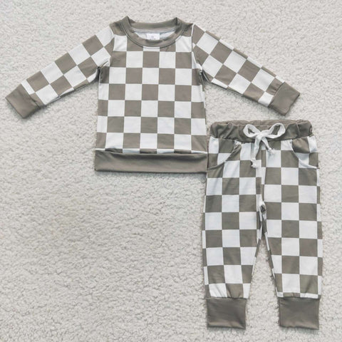 BLP0272 toddler boy clothes green plaid boy winter pajamas set
