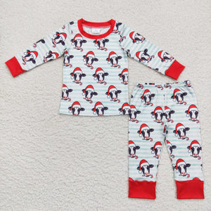 BLP0356 toddler girl clothes girl christmas pajamas set cow christmas outfit