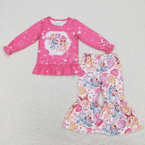 GLP1123 baby girl clothes girl cartoon dog valentines day girl bell bottoms outfit