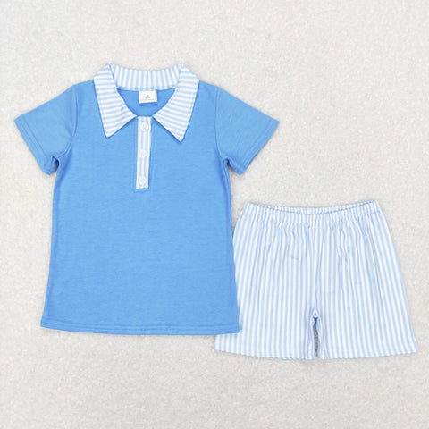BSSO0402  baby boy clothes blue boy summer outfits toddler summer shorts set
