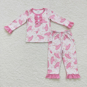 GLP0737 toddler girl clothes pink princess girl winter pajamas set