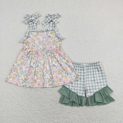 GSSO0565 RTS baby girl clothes flowers girl summer outfits summer shorts set