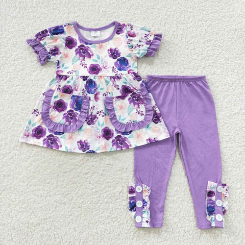 GSPO0756 toddler girl clothes purple floral girl fall spring outfit