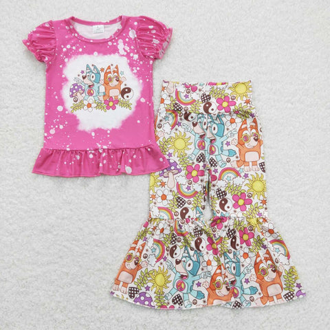 GSPO1375 baby girl clothes cartoon dog girls bell bottoms outfit fall spring set