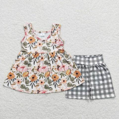 GSSO0741 baby girl clothes floral gingham toddler girl summer outfits
