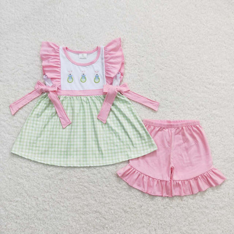 GSSO0436 baby girl clothes bunny egg embroidery girl easter outfit baby easter clothing set