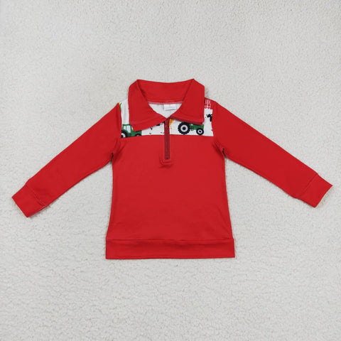BT0347 toddler boy clothes red tractor boy winter zipper top