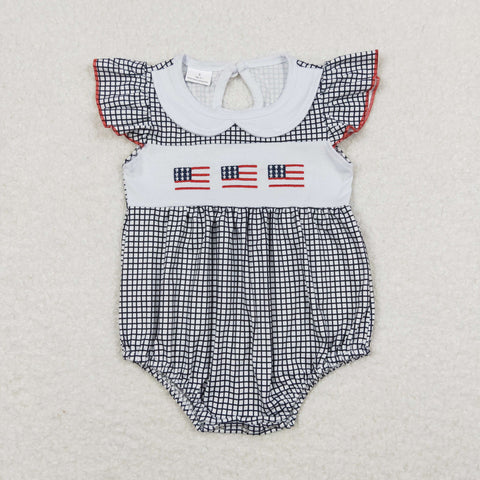 SR1000 RTS baby girl clothes embroidery flag 4th of July patriotic girl summer romper