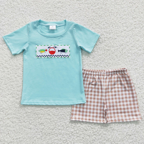 BSSO0262 baby boy clothes embroidery fish boy summer outfit