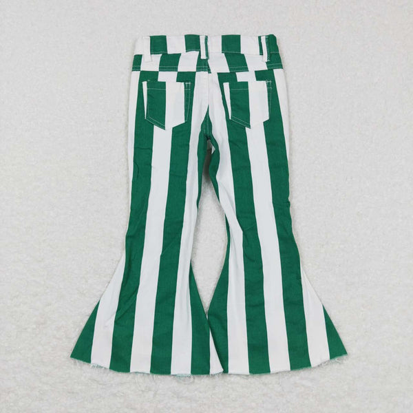 P0330 baby girl clothes green stripe girl jeans bell bottom pant christmas pant