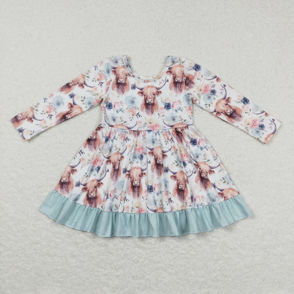 GLD0412 baby girl clothes highland cow floral girl winter dresses