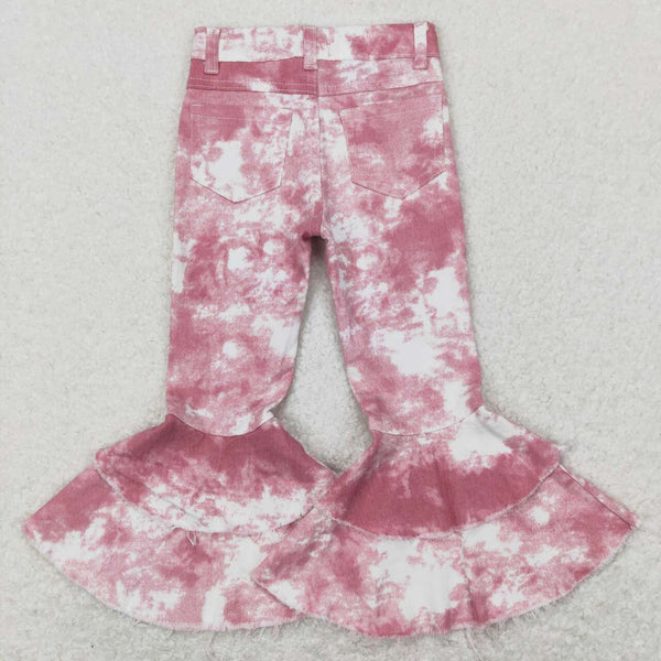 P0399 baby girl clothes pink and white bell bottom jeans valentines day jeans winter pant