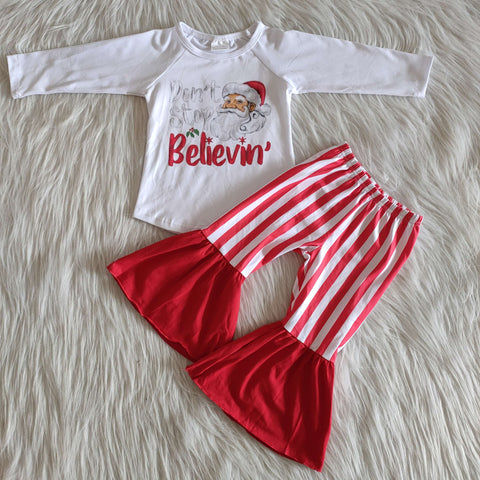 6 A19-30 baby christmas outfit santa claus stripe believin outfits